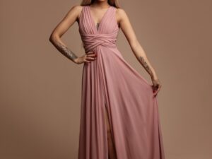 Sukienka Maxi Gładka Silvana Wrzosowa<span> - </span>46/XXXL