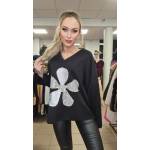 Bluza Dzianinowa Oversize Kwiat Czarna - obrazek 2