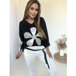 Bluza Dzianinowa Oversize Kwiat Czarna