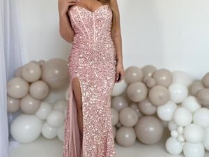 Sukienka Cekinowa Mila Gold Rose - 34/XS