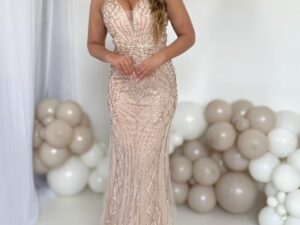 Sukienka Długa Cekinowa Złota Soraya Premium - 38/M