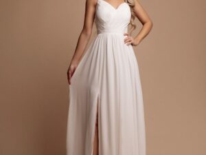 prosta sukienka rozkloszowana, sukienka z gumką na plecach, sukienka na ślub, sukienka na panieński, sukienka z rozcięciem na nodze, sukienka na cienkich ramiączkach, elegancka sukienka damska, długa sukienka na wesele, sukienka na ślub cywilny, rozkloszowana sukienka maxi