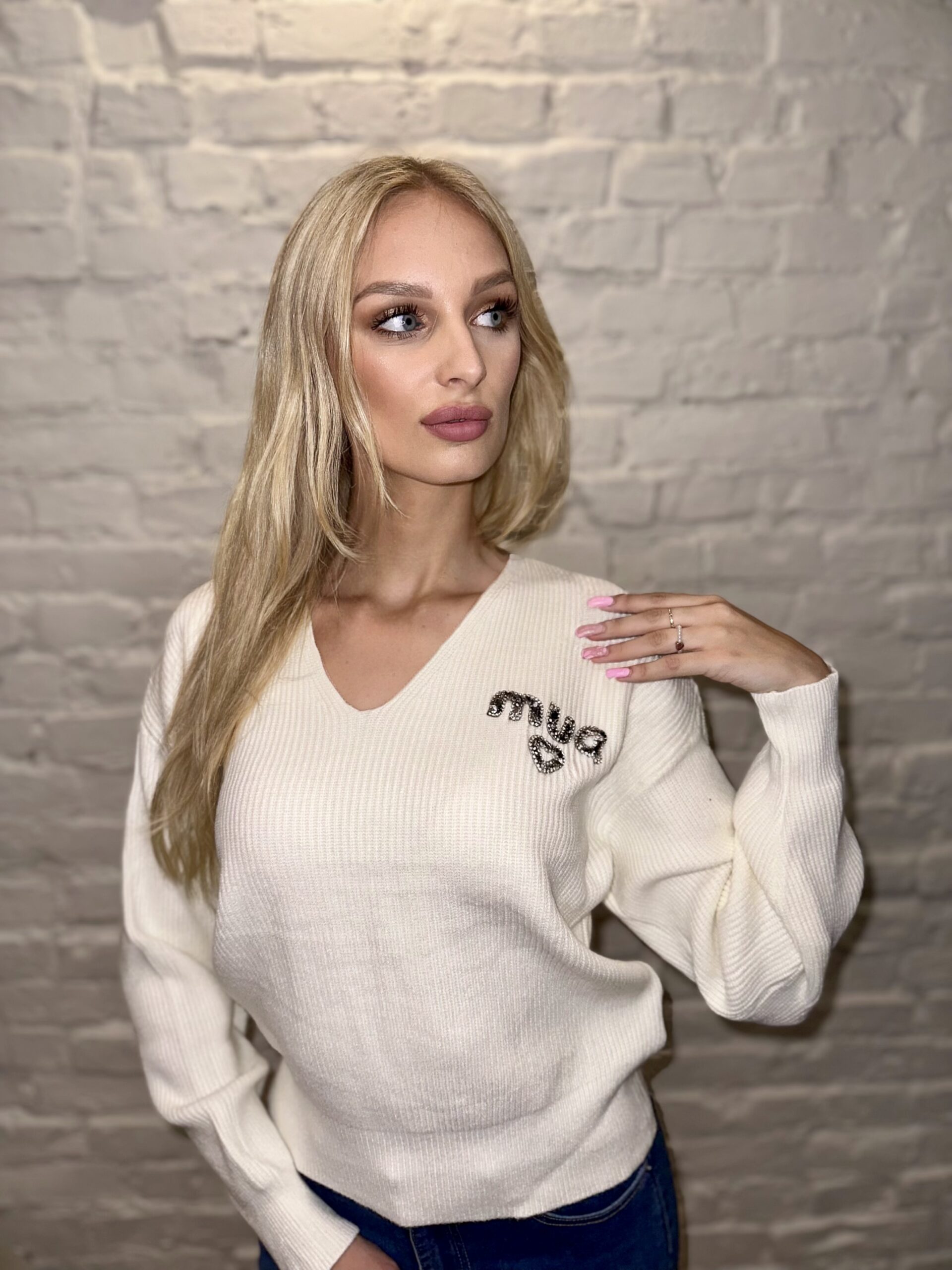 Sweter W Prążek Gładki Mua Ecru