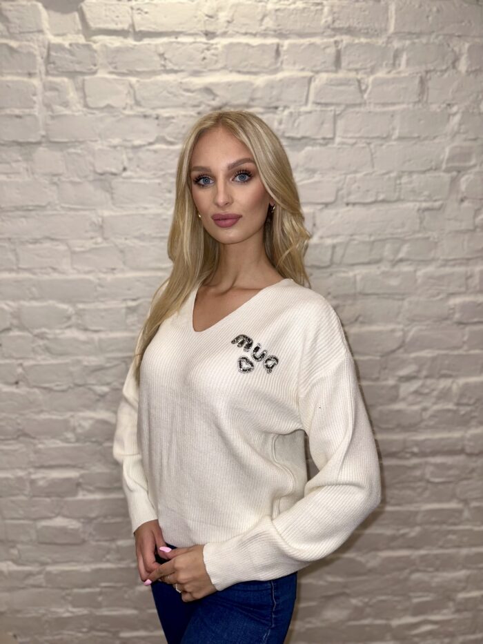 Sweter W Prążek Gładki Mua Ecru - obrazek 4