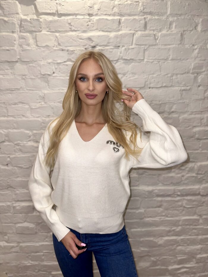 Sweter W Prążek Gładki Mua Ecru - obrazek 3