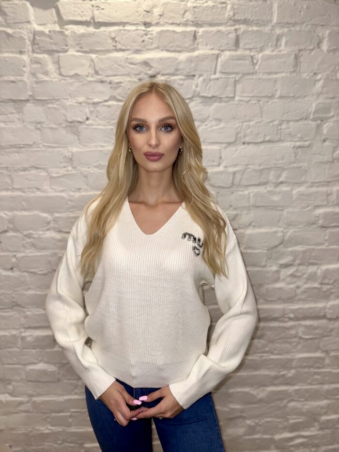 Sweter W Prążek Gładki Mua Ecru - obrazek 2