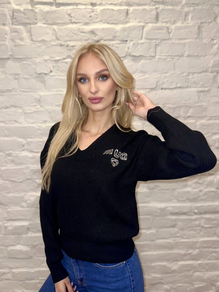 Sweter W Prążek Gładki Mua Czarny - Image 3