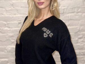 Sweter W Prążek Gładki Mua Czarny
