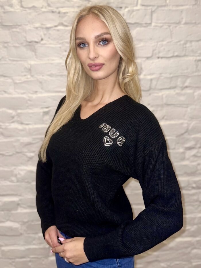 Sweter W Prążek Gładki Mua Czarny