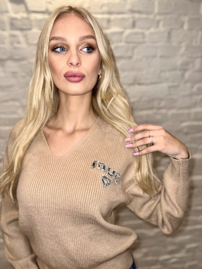 Sweter W Prążek Gładki Mua Karmelowy - Image 4