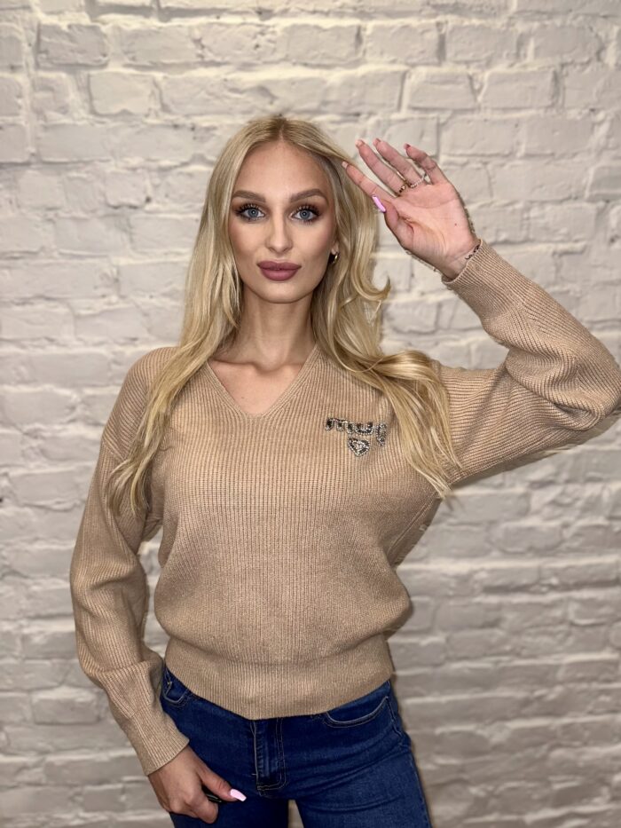 Sweter W Prążek Gładki Mua Karmelowy - Image 2