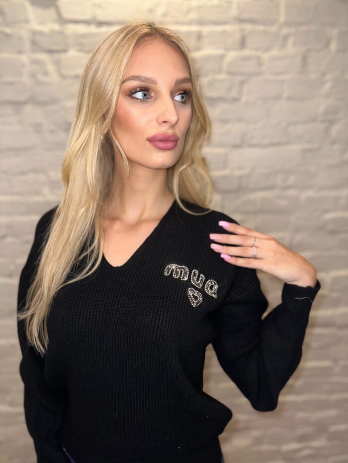 Sweter W Prążek Gładki Mua Czarny - Image 5