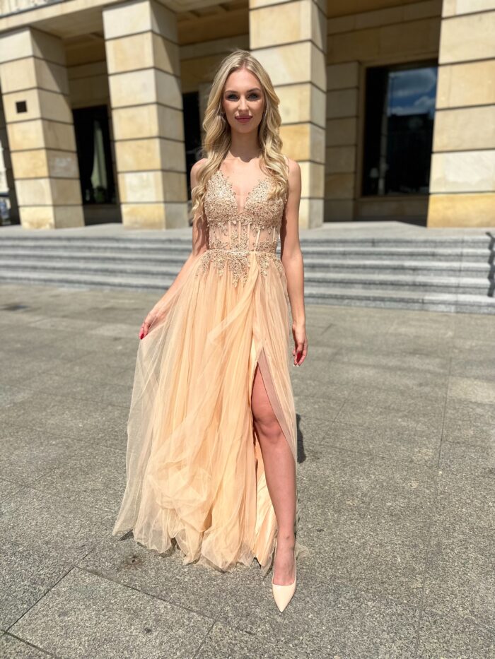 Sukienka Kylie Długa Tiulowa Złota