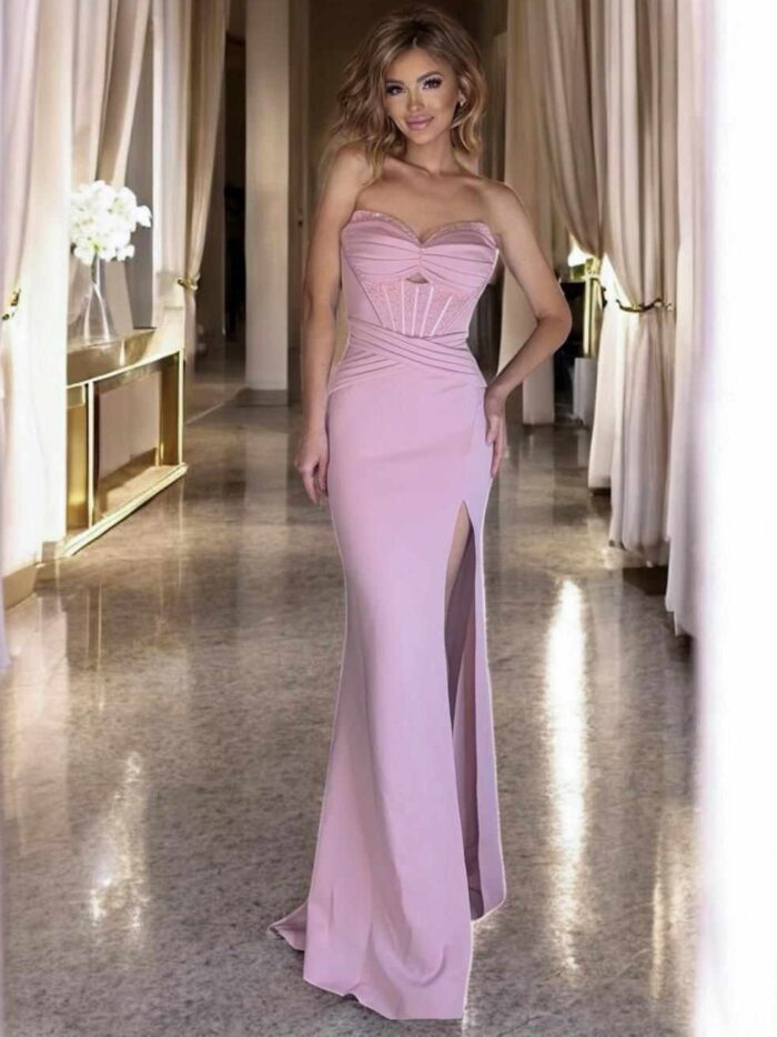 Sukienka Maxi Gorsetowa Lukin Pudrowy Róż