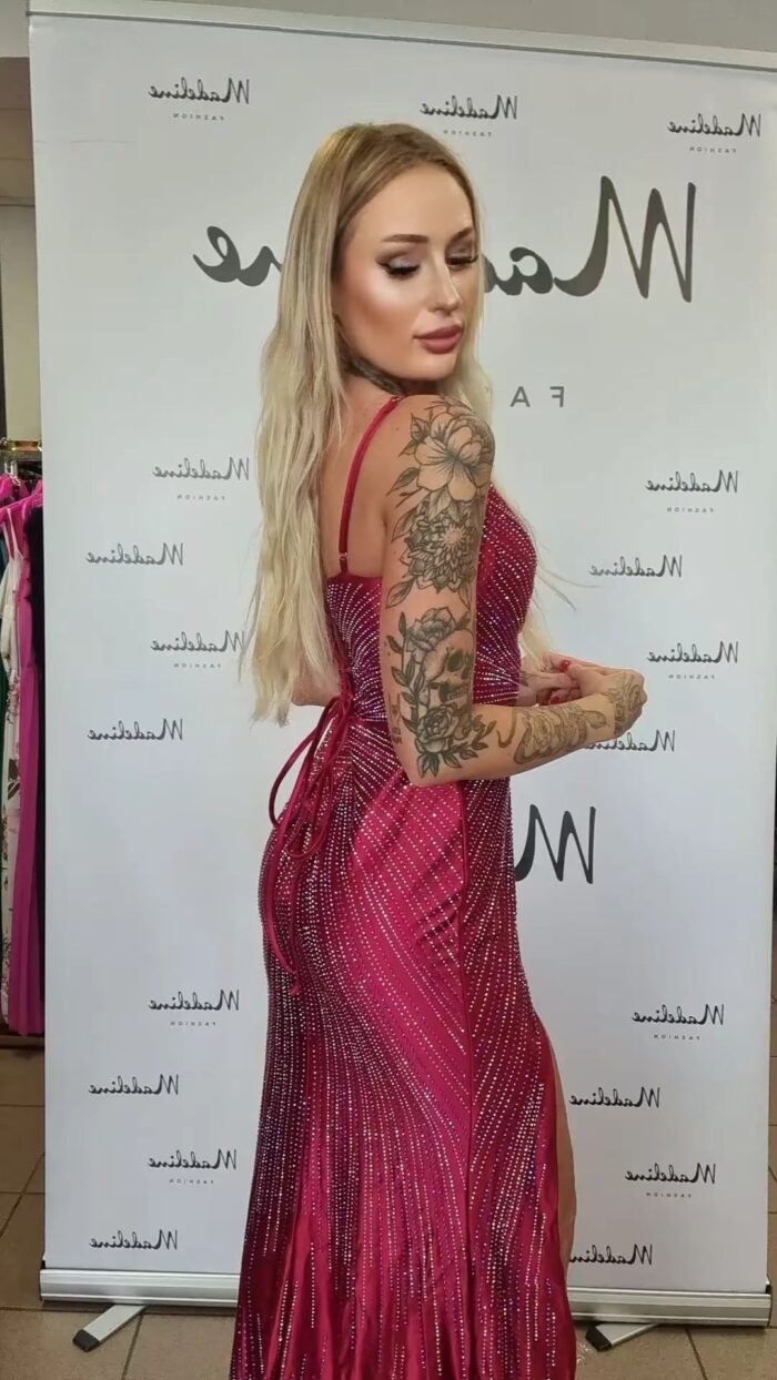 Suknia Wieczorowa Maxi Nova Z Rozcięciem Wino - obrazek 3