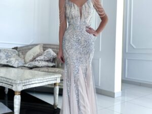 Sukienka Cekinowa Audrey Maxi Srebrna<span> - </span>36/S
