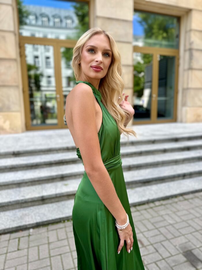 Sukienka Maxi Satynowa Evento Butelkowa Zieleń - Image 7