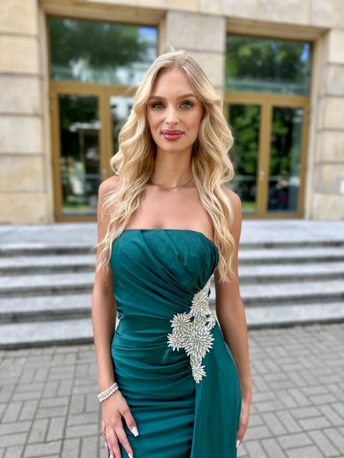 Sukienka Maxi Dopasowana Ombre Butelkowa Zieleń - obrazek 4
