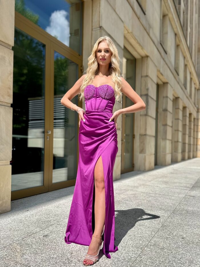 Sukienka Maxi Gorsetowa Mivea Śliwkowa - Image 6