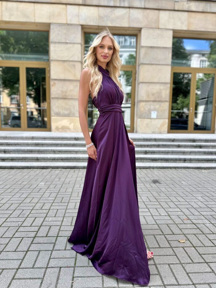 Sukienka Maxi Satynowa Evento Śliwkowa - obrazek 7