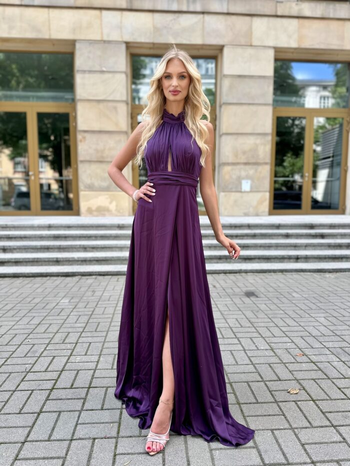 Sukienka Maxi Satynowa Evento Śliwkowa - obrazek 6