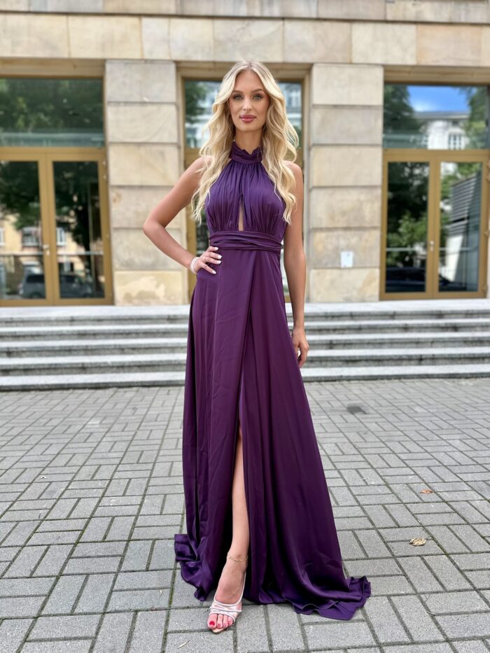 Sukienka Maxi Satynowa Evento Śliwkowa - obrazek 5