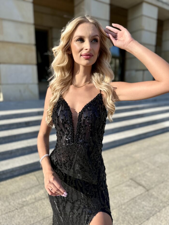 Sukienka Cekinowa Maxi Mira Czarna - obrazek 3