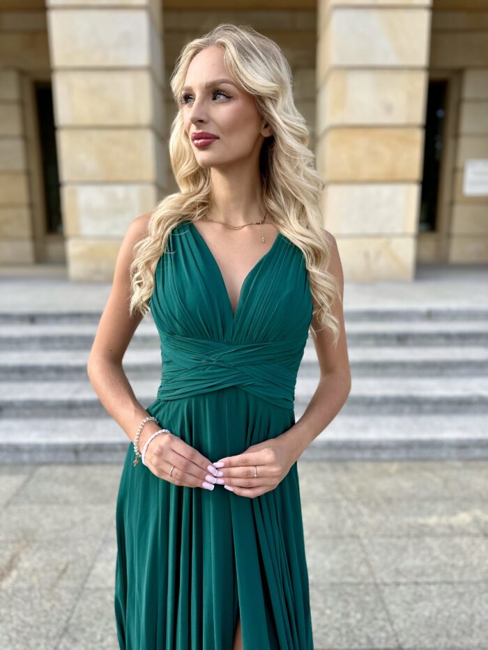 Sukienka Maxi Gładka Silvana Butelkowa Zieleń - obrazek 2
