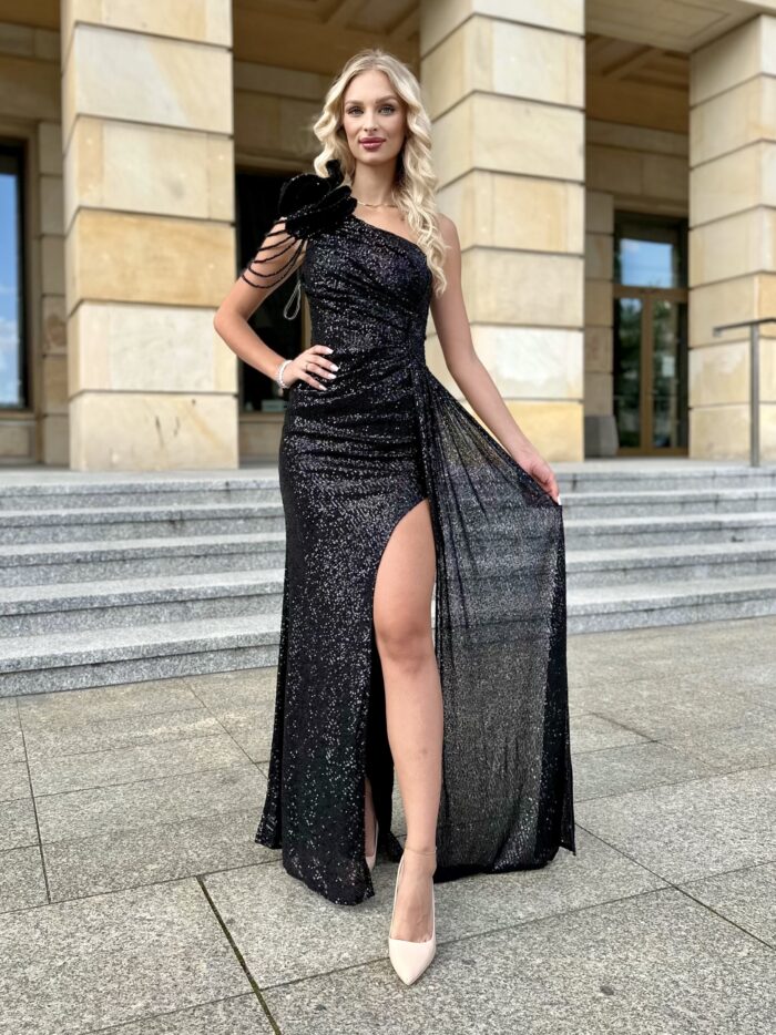 Sukienka Dopasowana Francesca Cekinowa Czarna