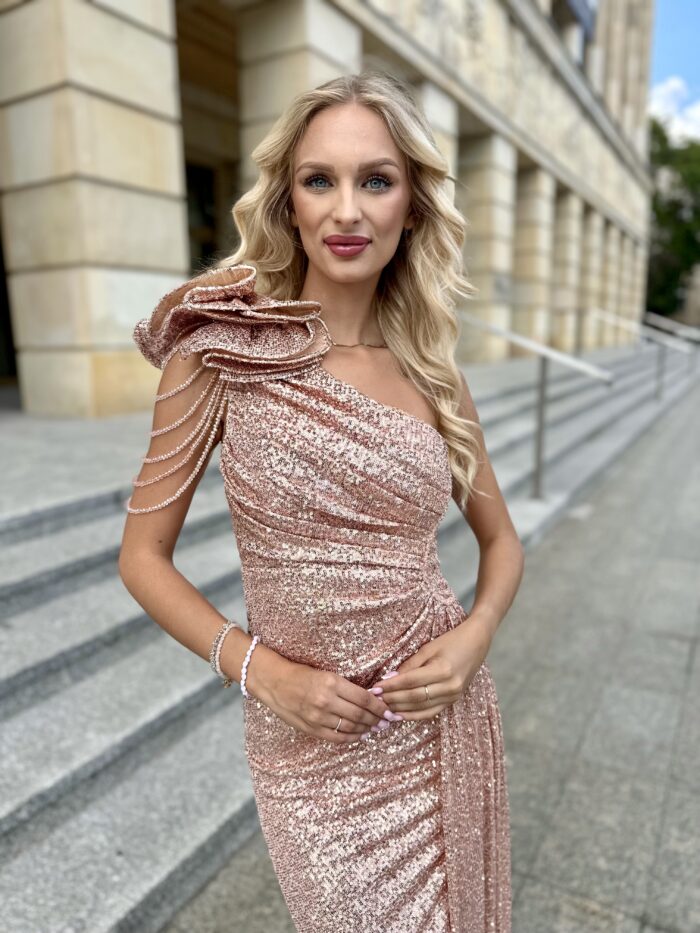Sukienka Dopasowana Francesca Cekinowa Złota - obrazek 3