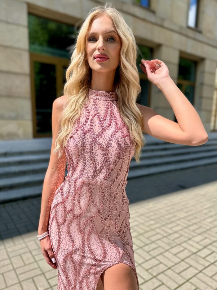 Sukienka Cekinowa Saminna Różowa - Image 4