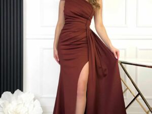 francesca dopasowana na jedno ramię gładki materiał rozciecie na nogę