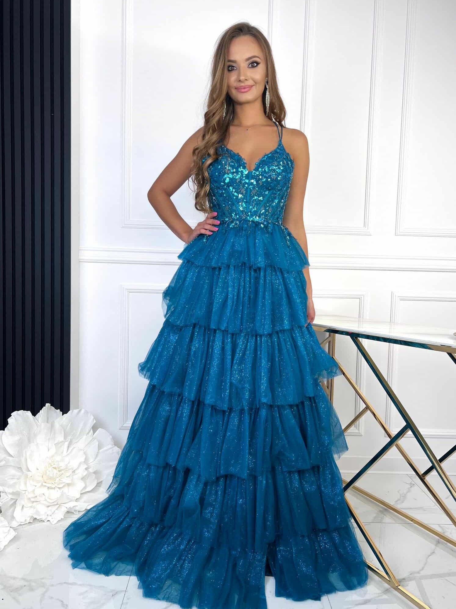 Suknia Maxi Tiulowa Lauren Niebieska