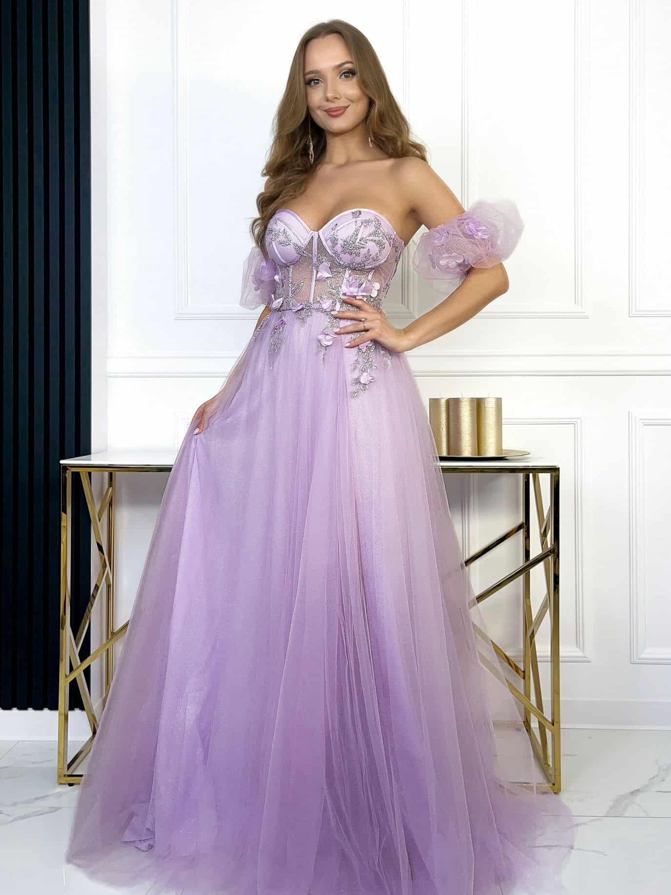 Sukienka Maxi Tiulowa Gorsetowa Vanessa Lilac