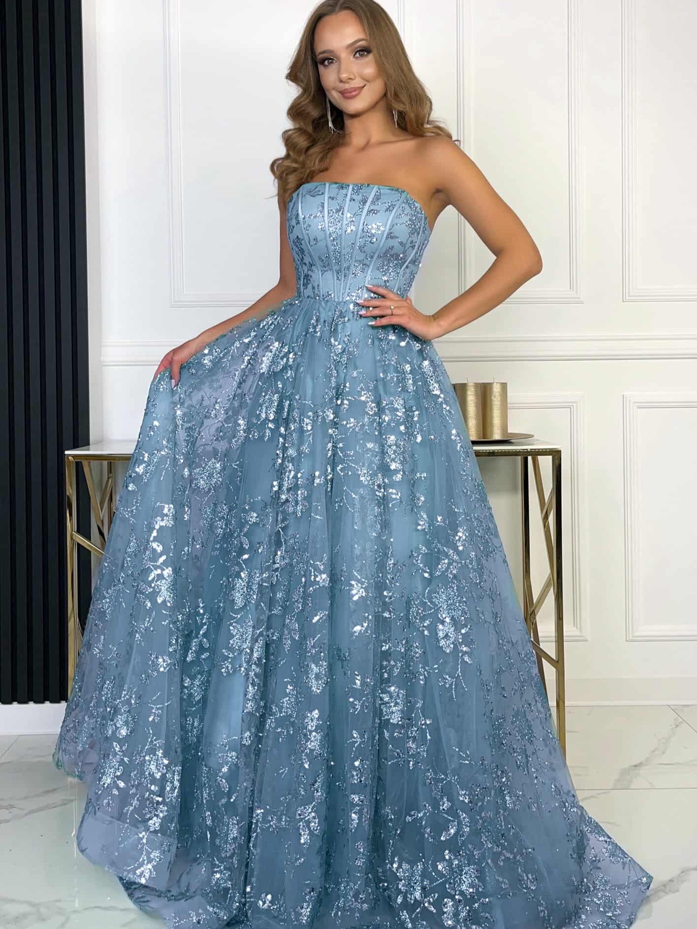 Sukienka Maxi Tiulowa Niagara Brokatowa Jeans