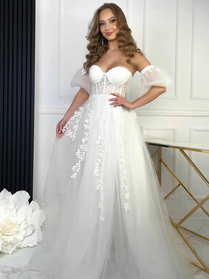 Sukienka Maxi Tiulowa Gorsetowa Orchidea Ślubna