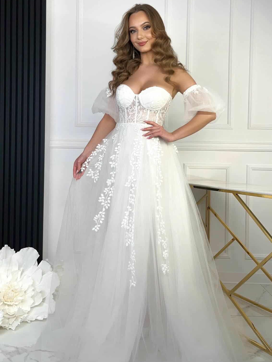 Sukienka Maxi Tiulowa Gorsetowa Orchidea Ślubna