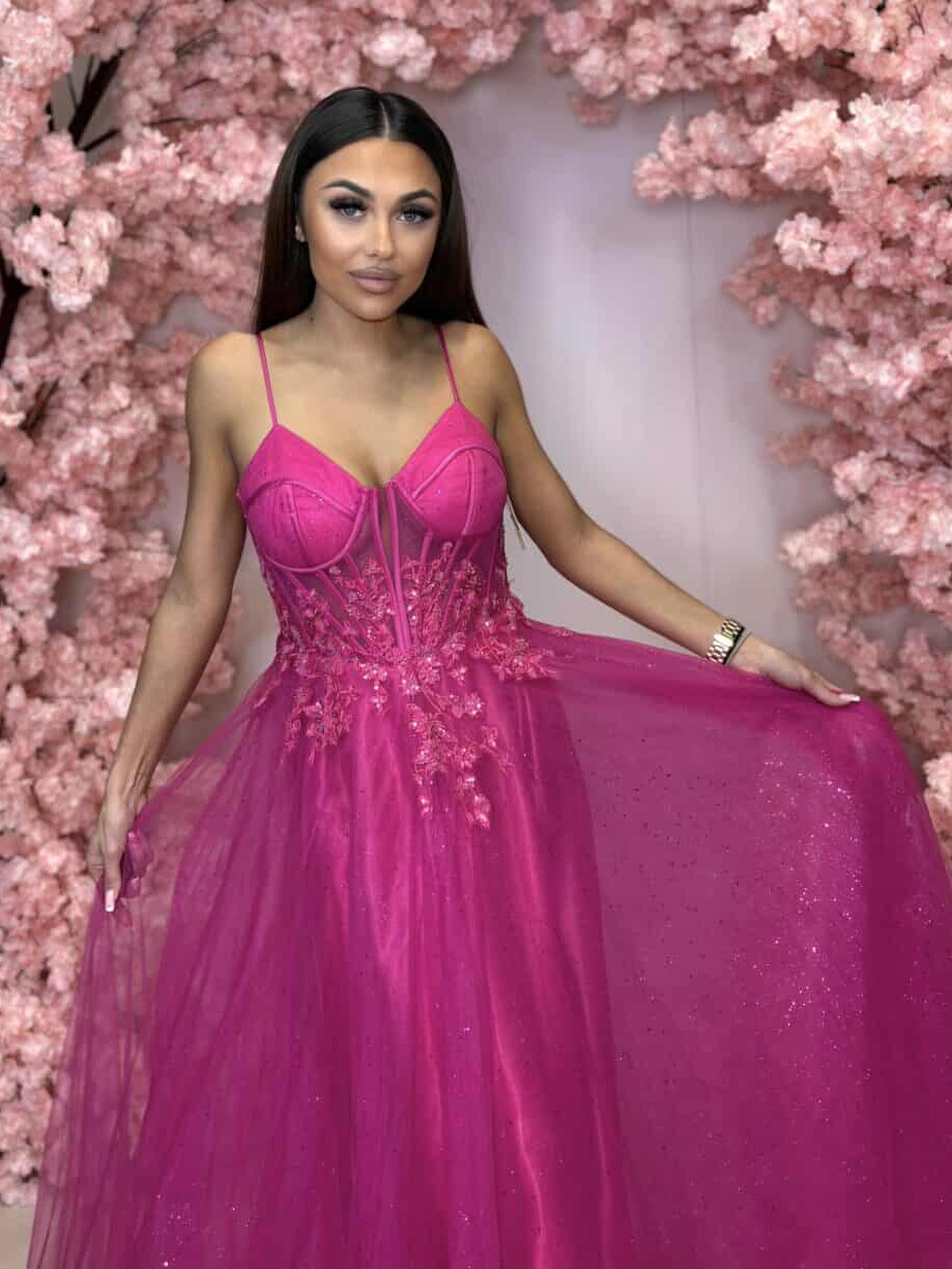 Suknia Maxi Tiulowa Gorsetowa Paradise Fuksja