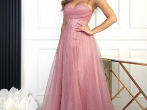 Sukienka Maxi Brokatowa Aisha Pudrowy Róż<span> - </span>38/M