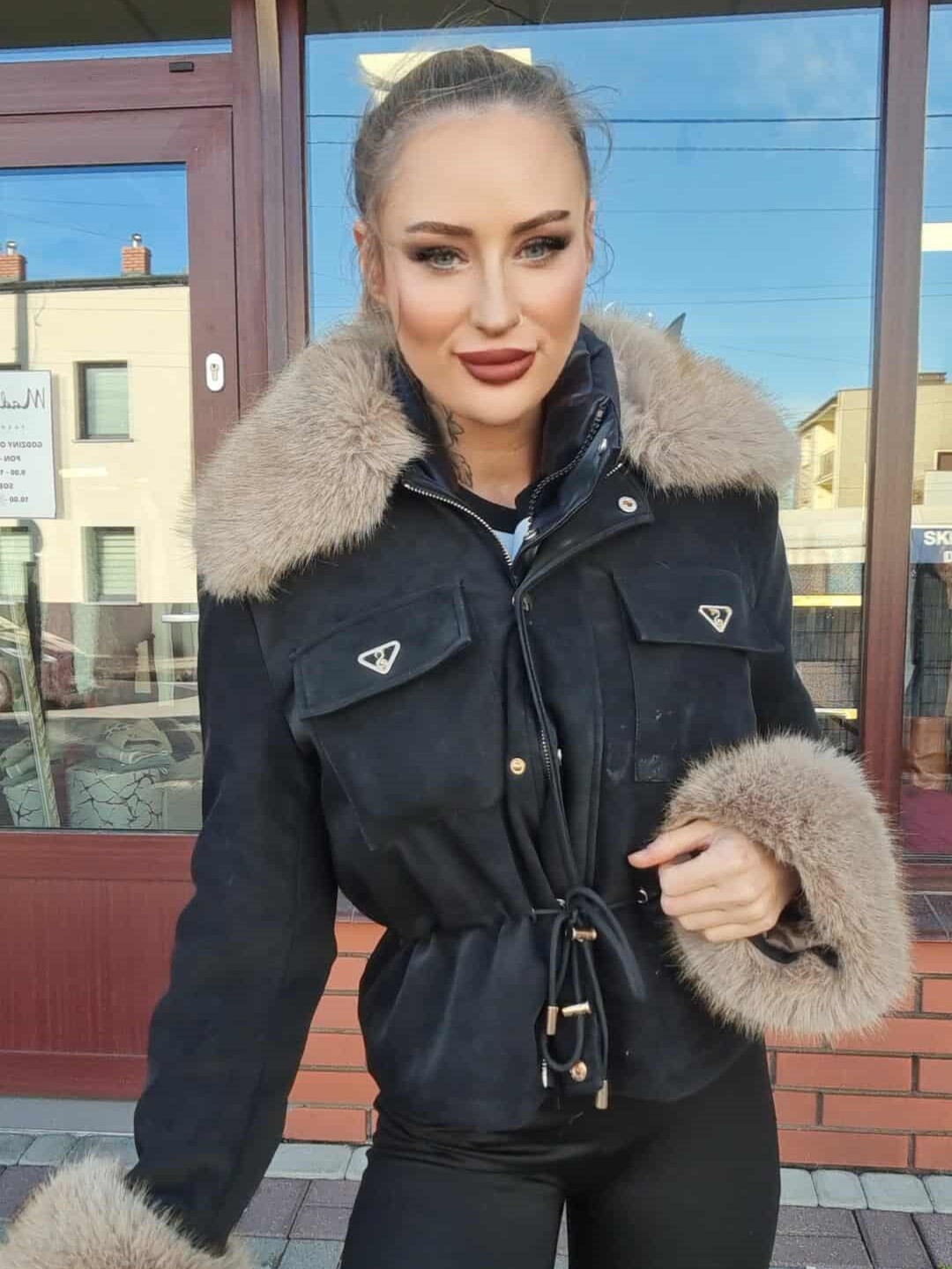 Kurtka Krótka Zamszowa Z futerkiem Lordis