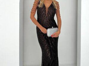 sukienka plus size maxi cekinowa czekoladowa