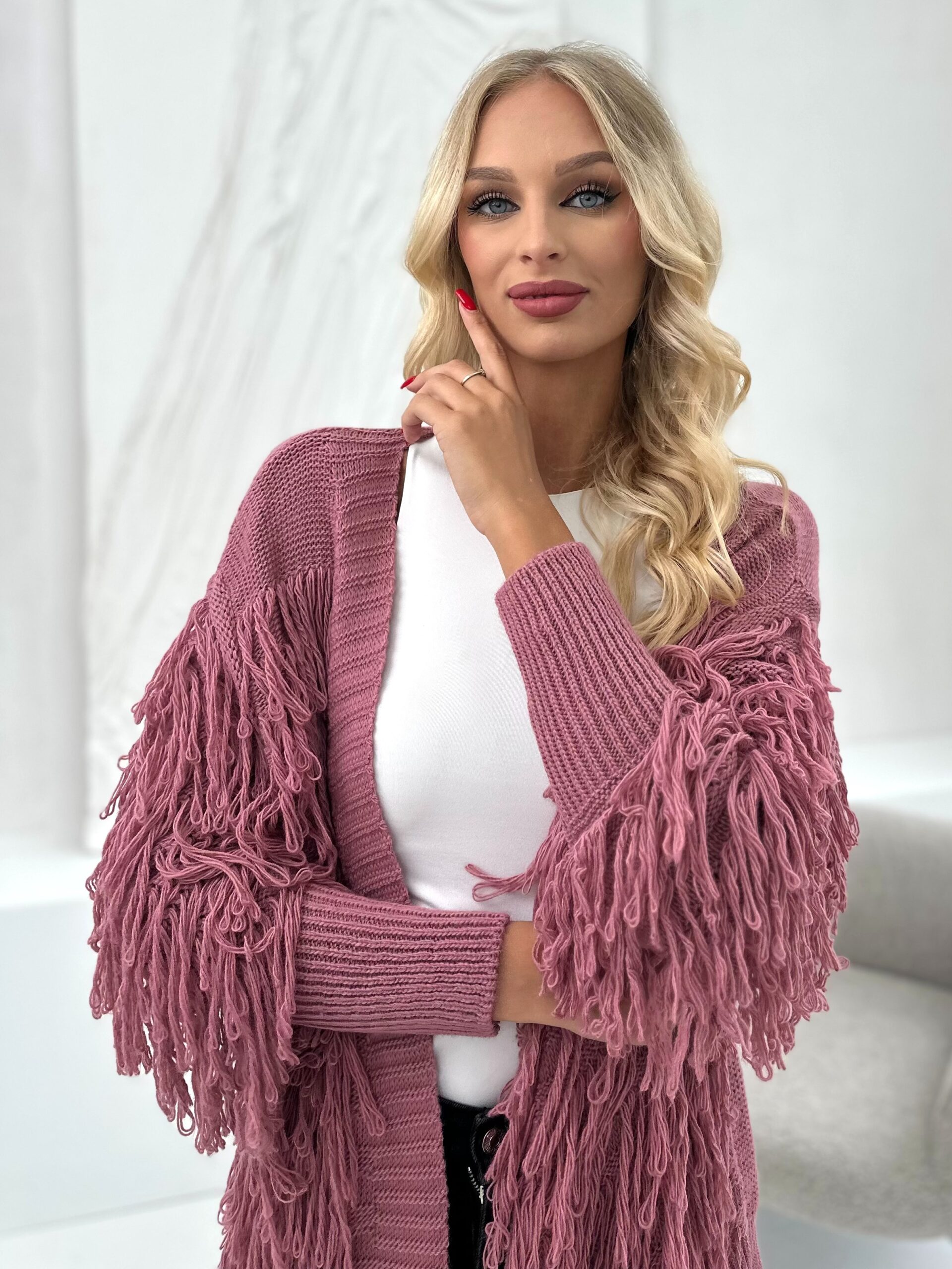 Kardigan z Frędzlami Dorothy Wrzosowy