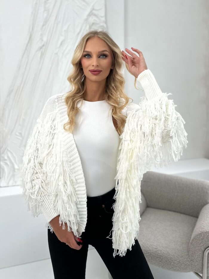 Kardigan z Frędzlami Dorothy Biały - Image 3