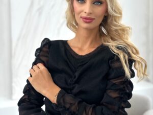 Bluzka Marszczona Z Długim Rękawem Czarna