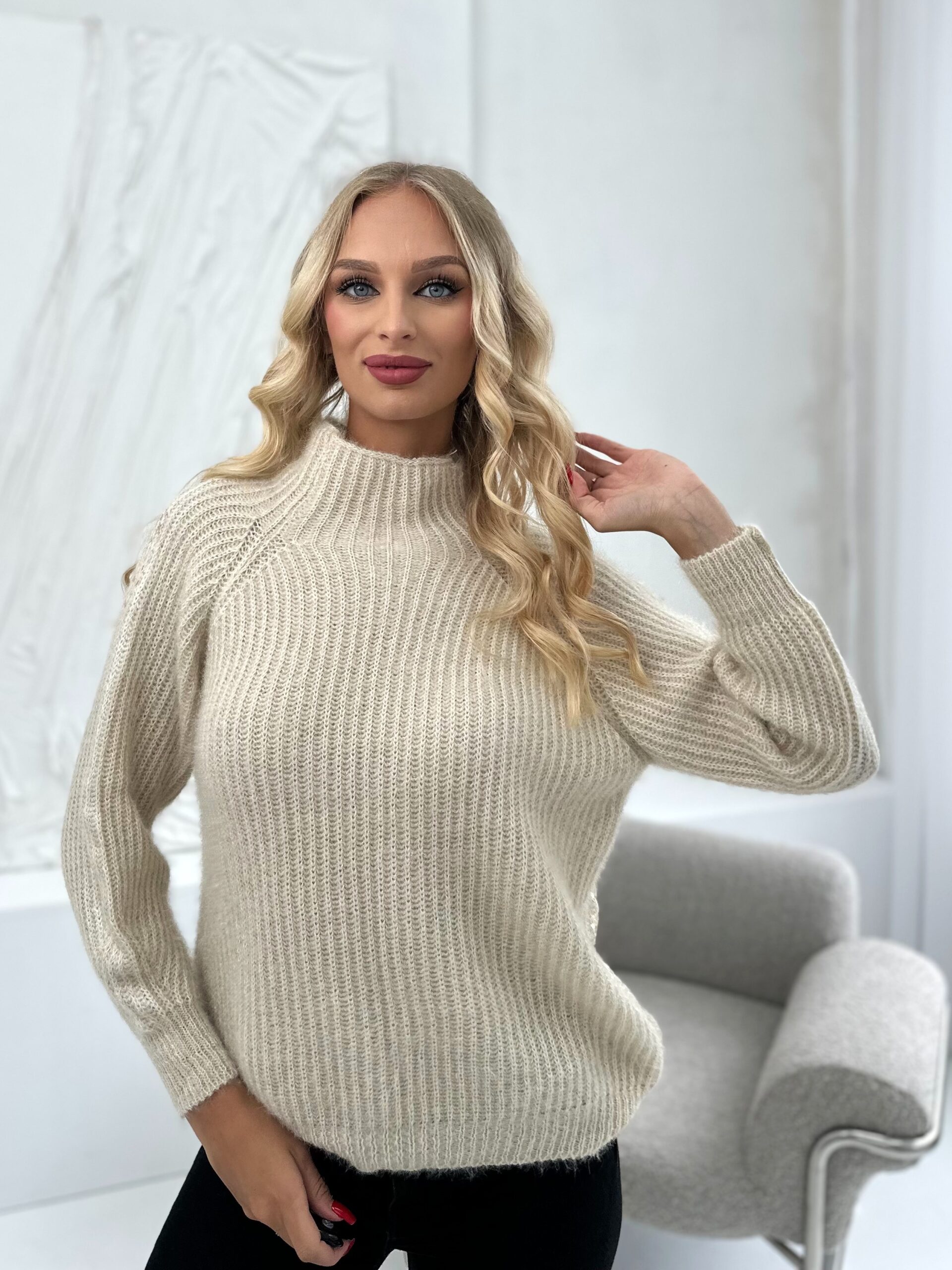 Sweter z Półgolfem Lilou Beżowy 3 Sweter z Półgolfem Lilou Beżowy - obrazek 3