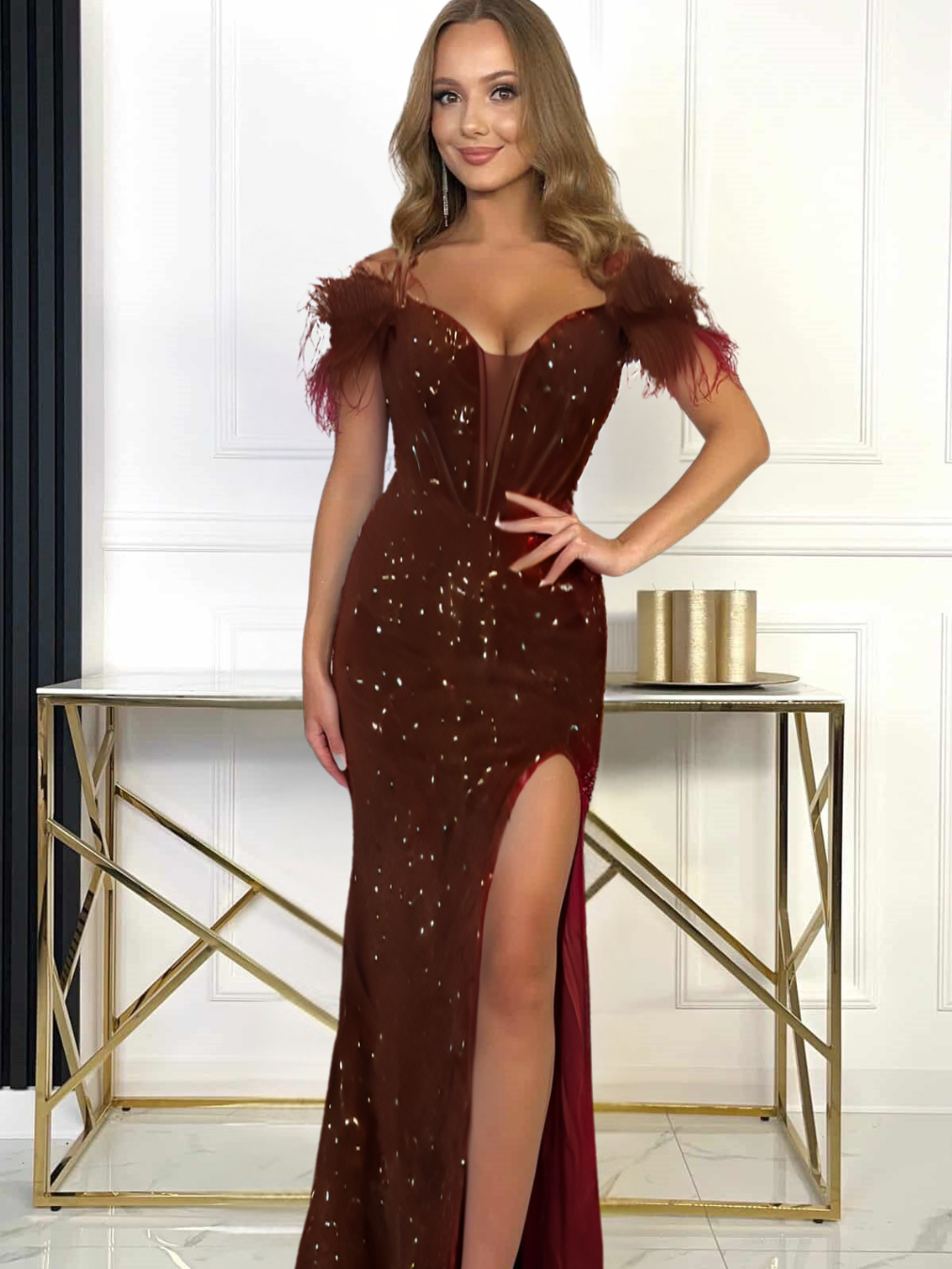 Sukienka Cekinowa Shelly Czekoladowa