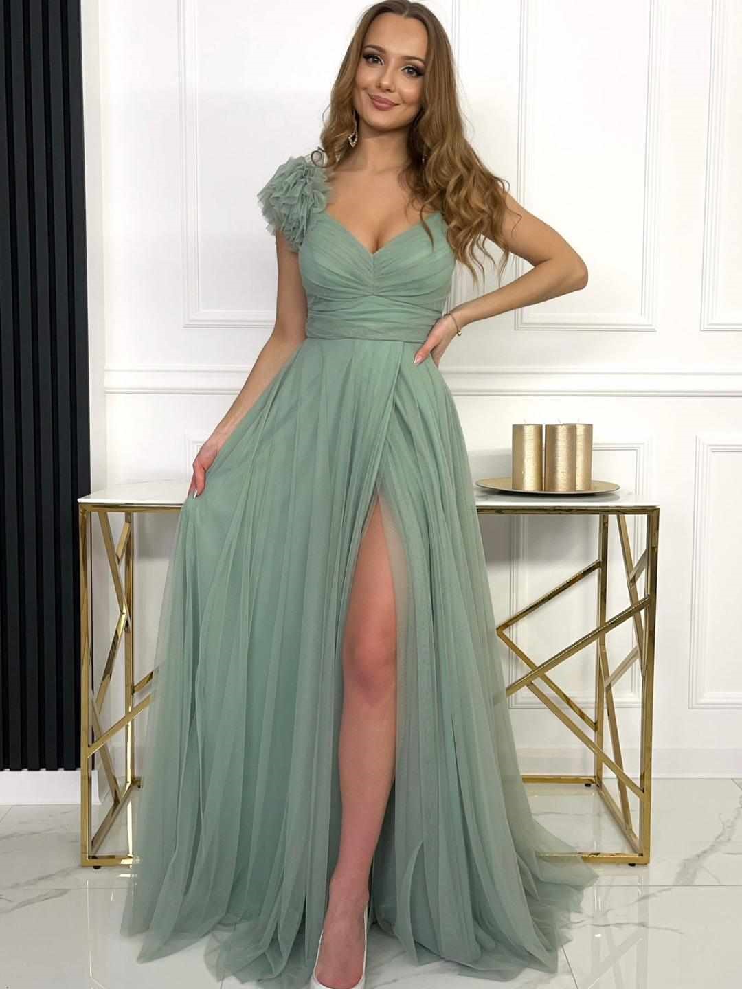 Sukienka Maxi Tiulowa Lucky Szałwiowa