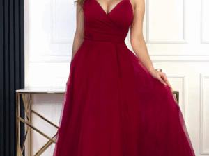 Sukienka Tiulowa Wiązana Venus Bordowa<span> - </span>36/S