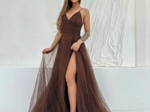 Sukienka Maxi Brokatowa Aisha Czekoladowa<span> - </span>40/L