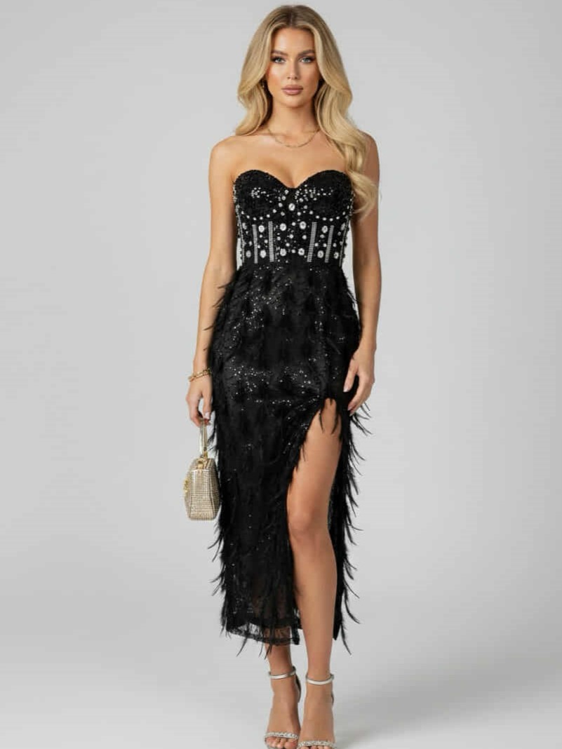 Sukienka Z Krysztalami Diamond Premium Czarna